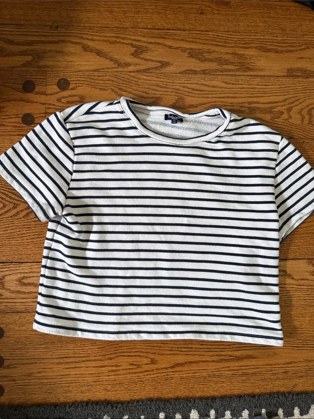 Striped Navy and White cropped Tee